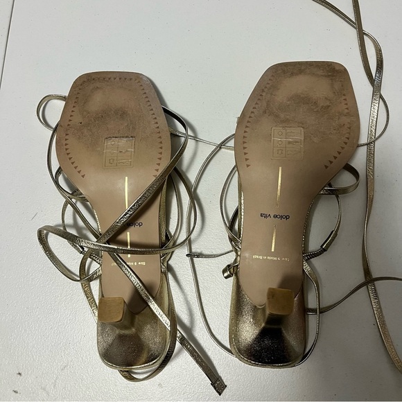 Dolce Vita Malabo Platinum Gold Metallic Leather Strappy Heels Shoes Size 9 - Picture 5 of 9